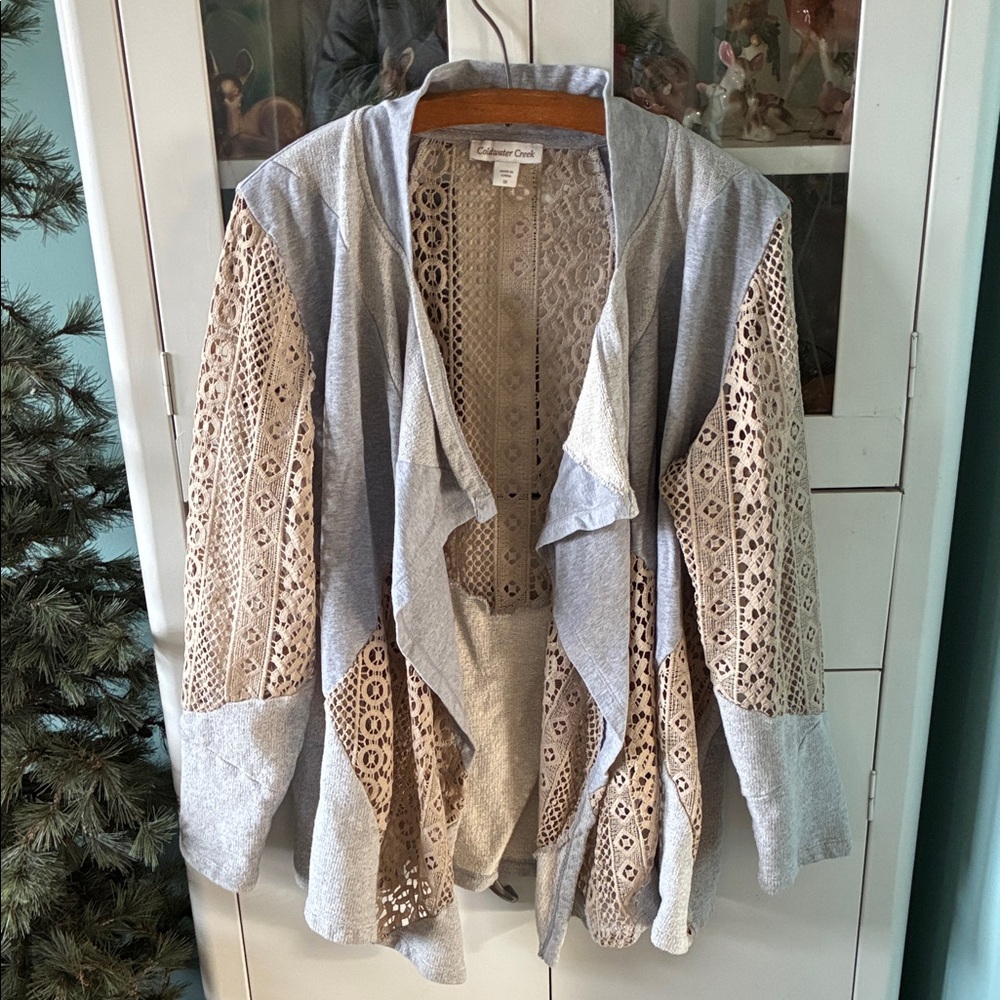 Coldwater Creek sz 1X Draped Open Front Cardigan euc lace boho casual